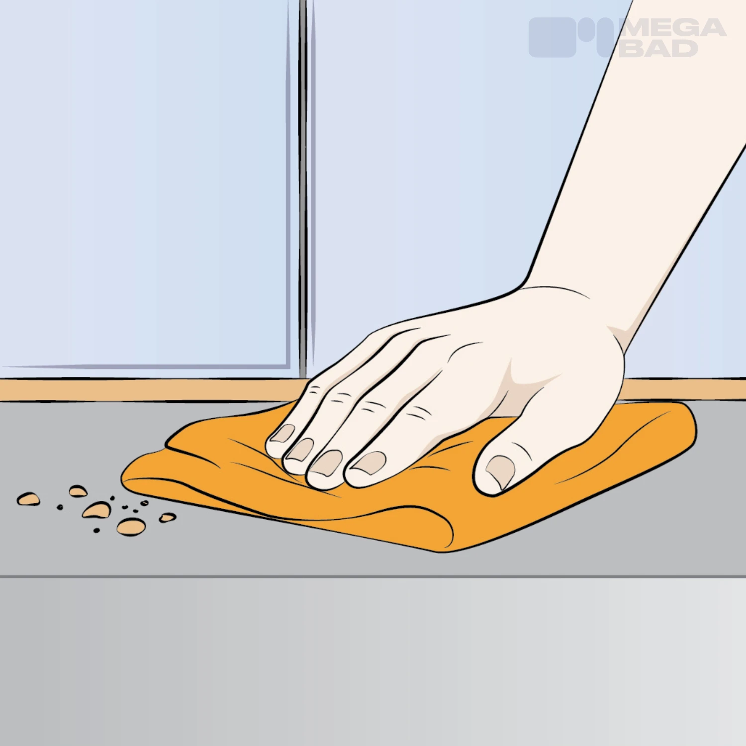 Die entstandenen losen Rückstände werden mit einem Tuch abgewischt, sodass eine saubere Oberfläche zurückbleibt.