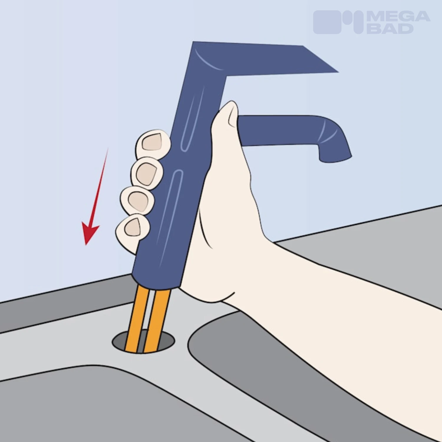 Der neue Wasserhahn kann nun durch die Öffnung gerade eingesetzt werden.