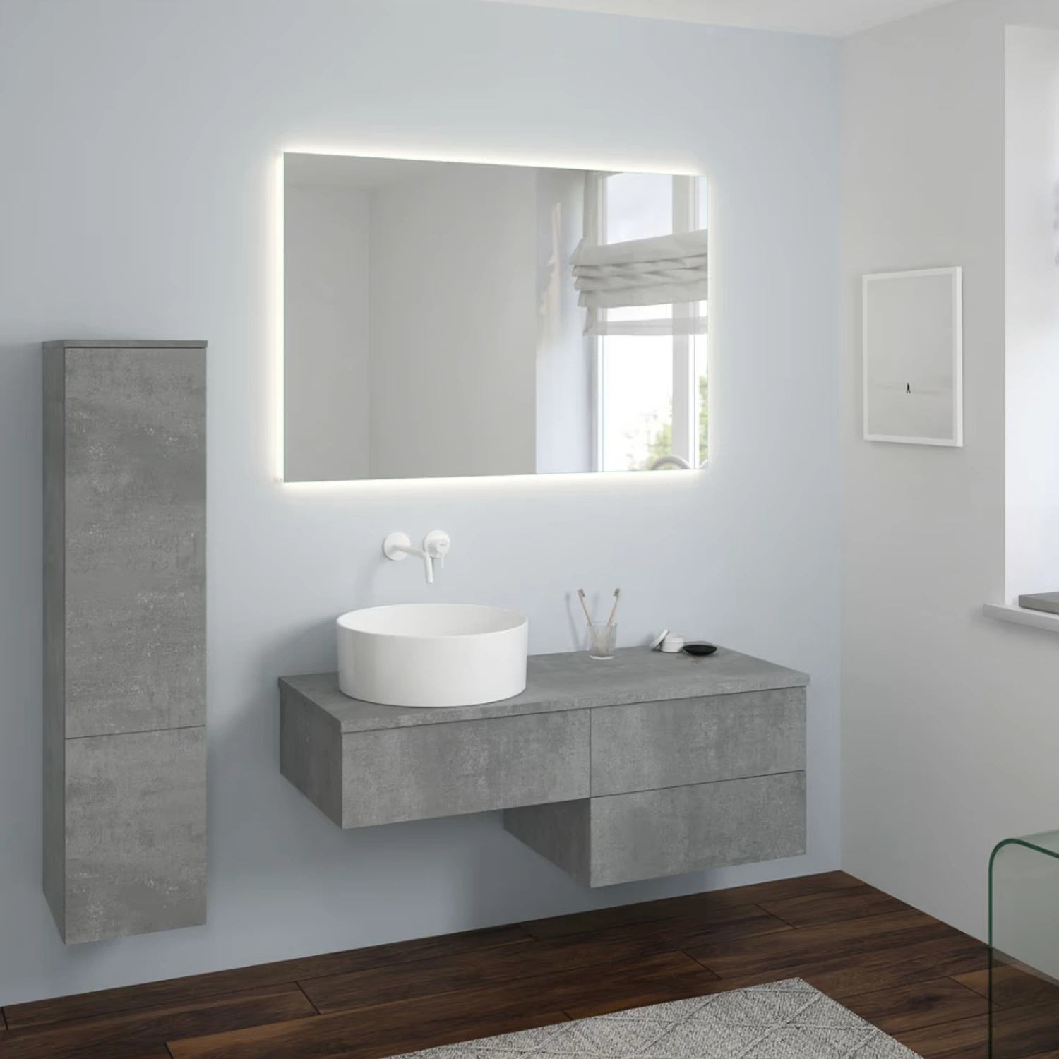Kronenbach Cube Waschtischkonsole in eine, grauen, modernen Badezimmer.