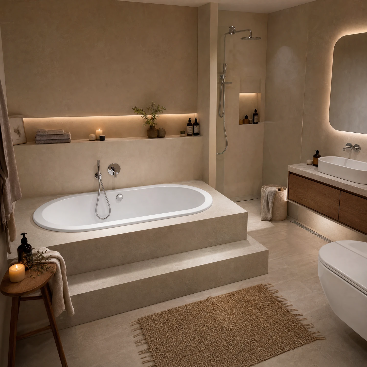 Kronenbach Tube Duo-Badewanne in einem minimalistischen Badezimmer.