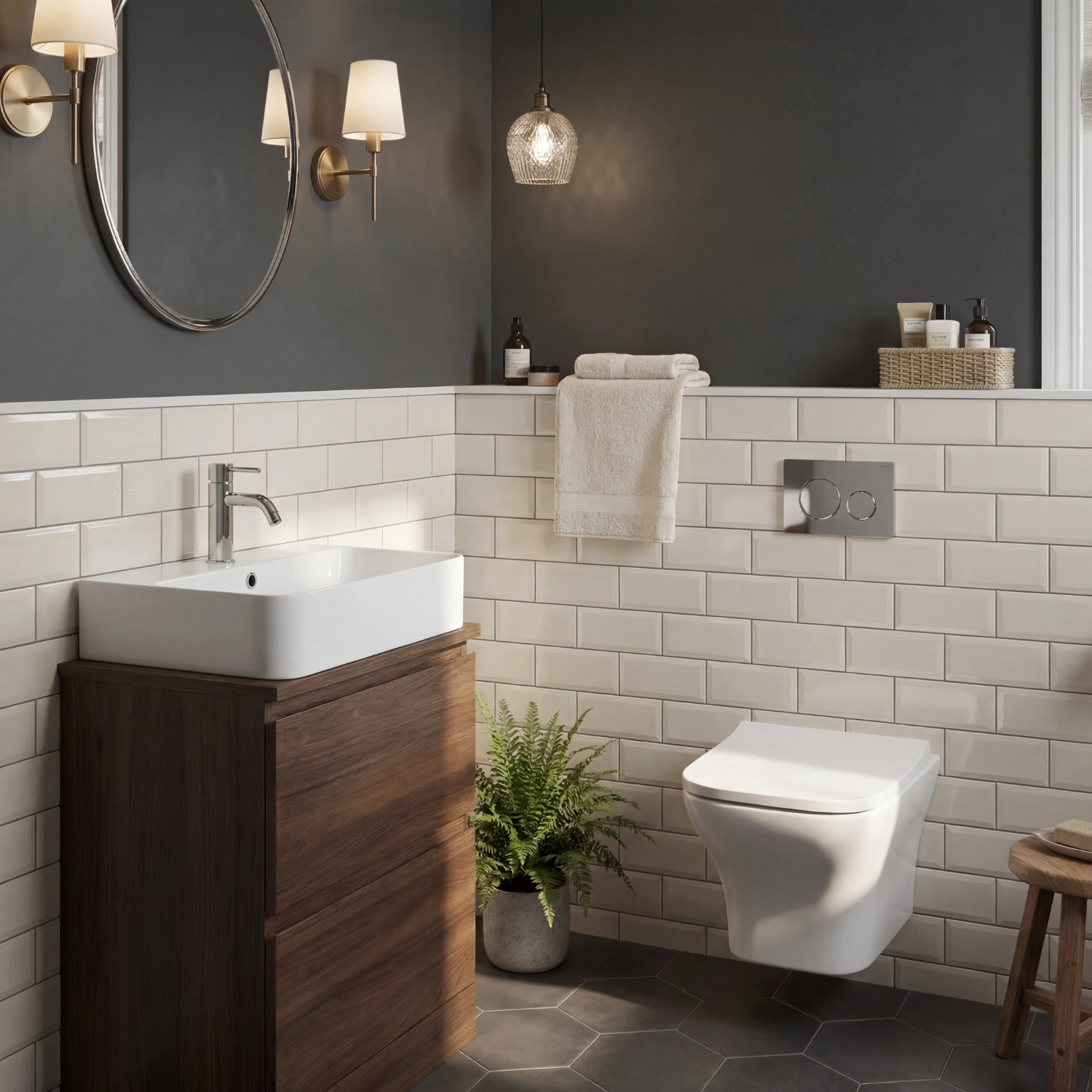 Gäste WC mit halbhoch gefliesten Wänden