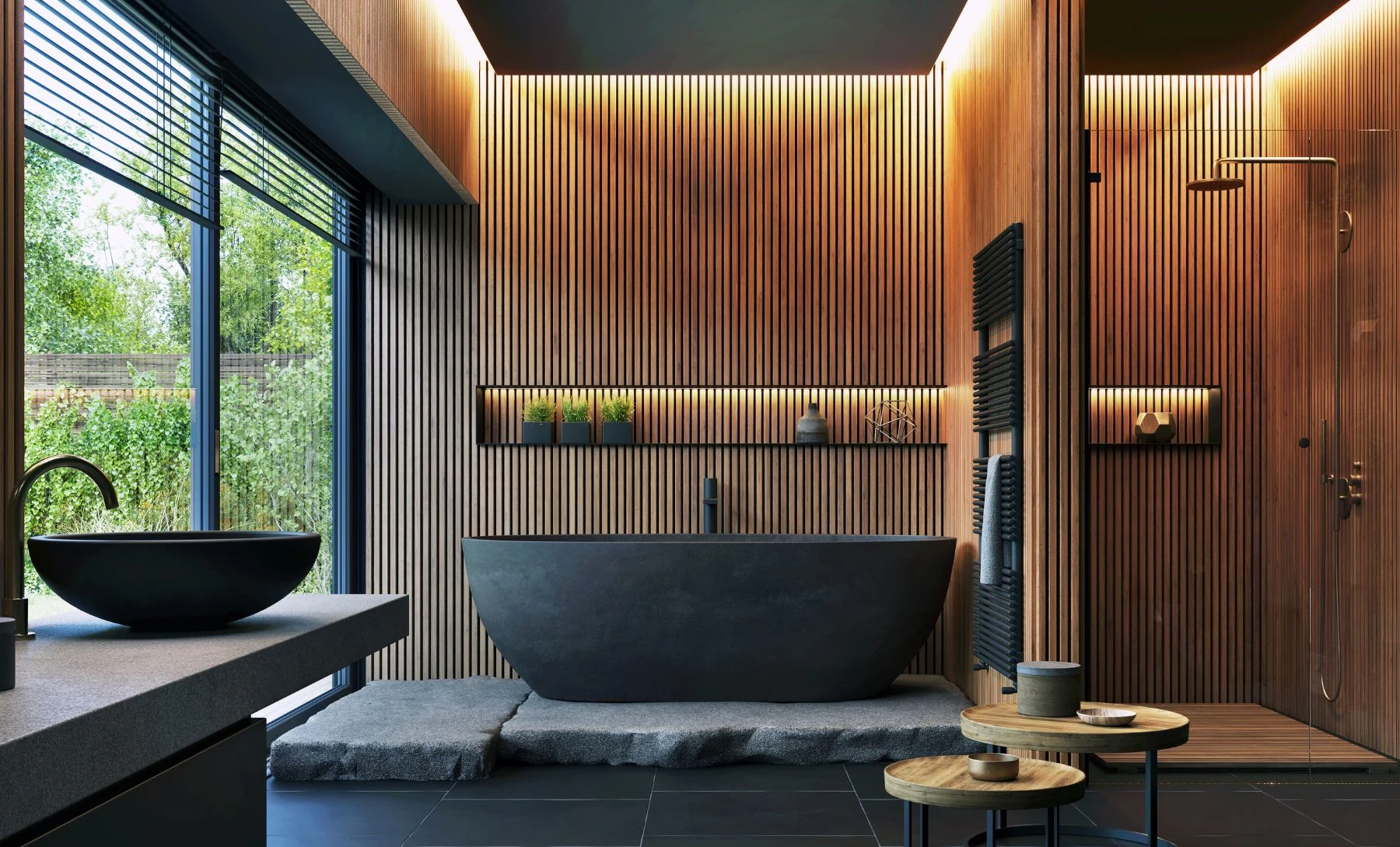 Modernes Luxus-Badezimmer mit Naturmaterialien