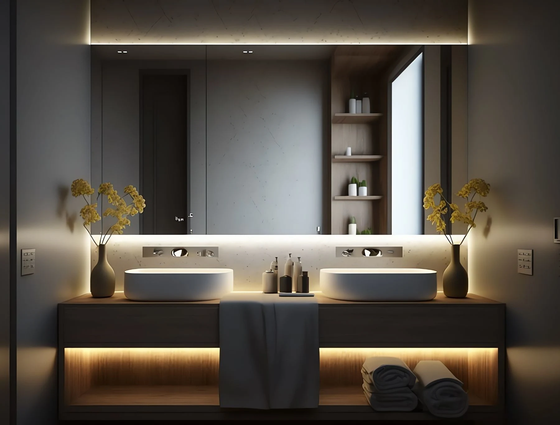 Modernes Bad mit akzentuierter Beleuchtung