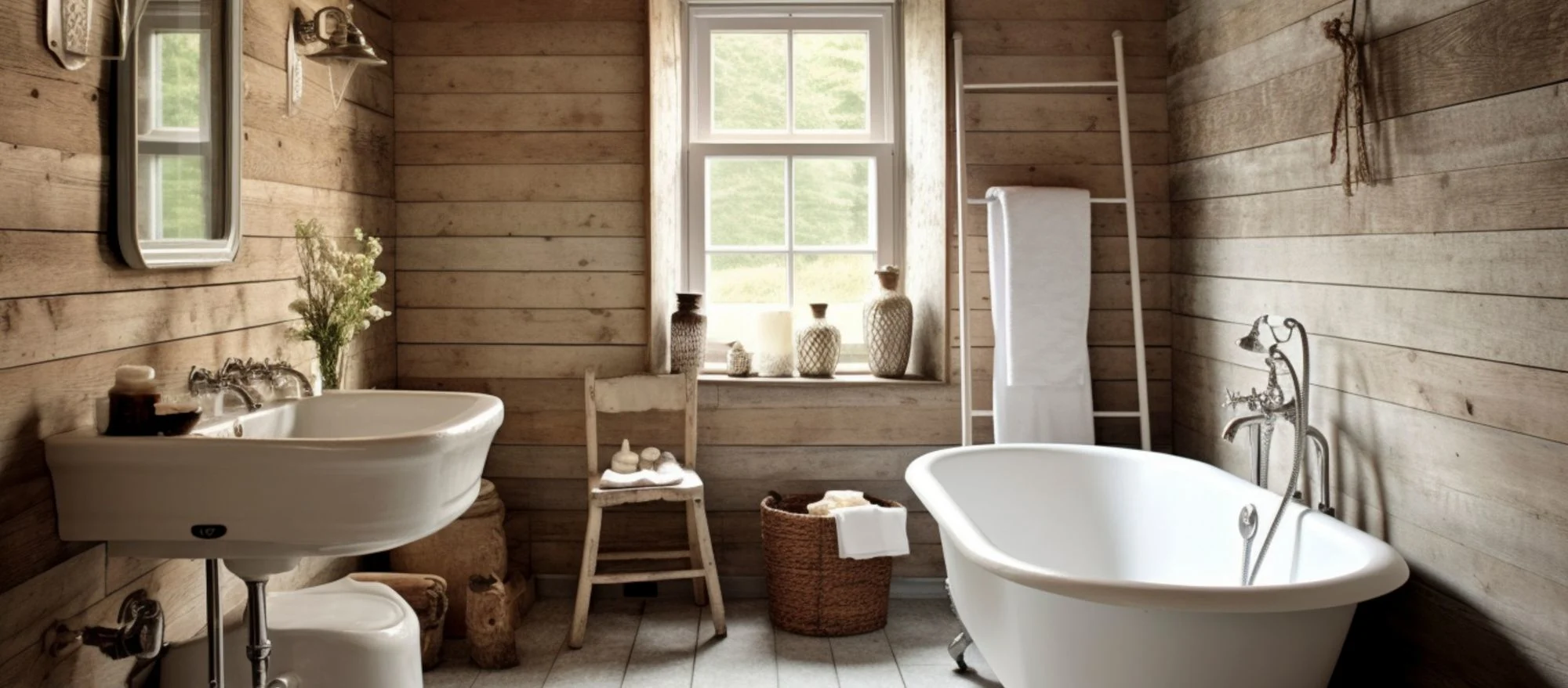 Rustikales Badezimmer mit viel Holz