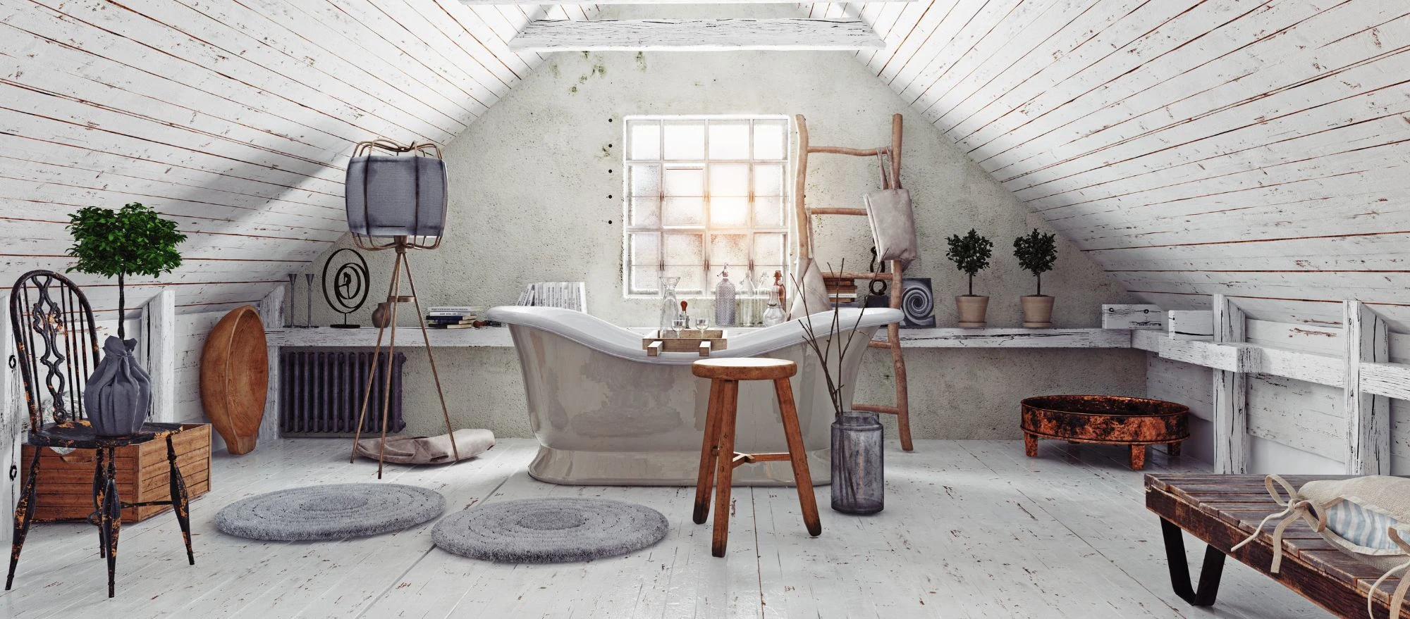 Großes Shabby-Chic-Badezimmer