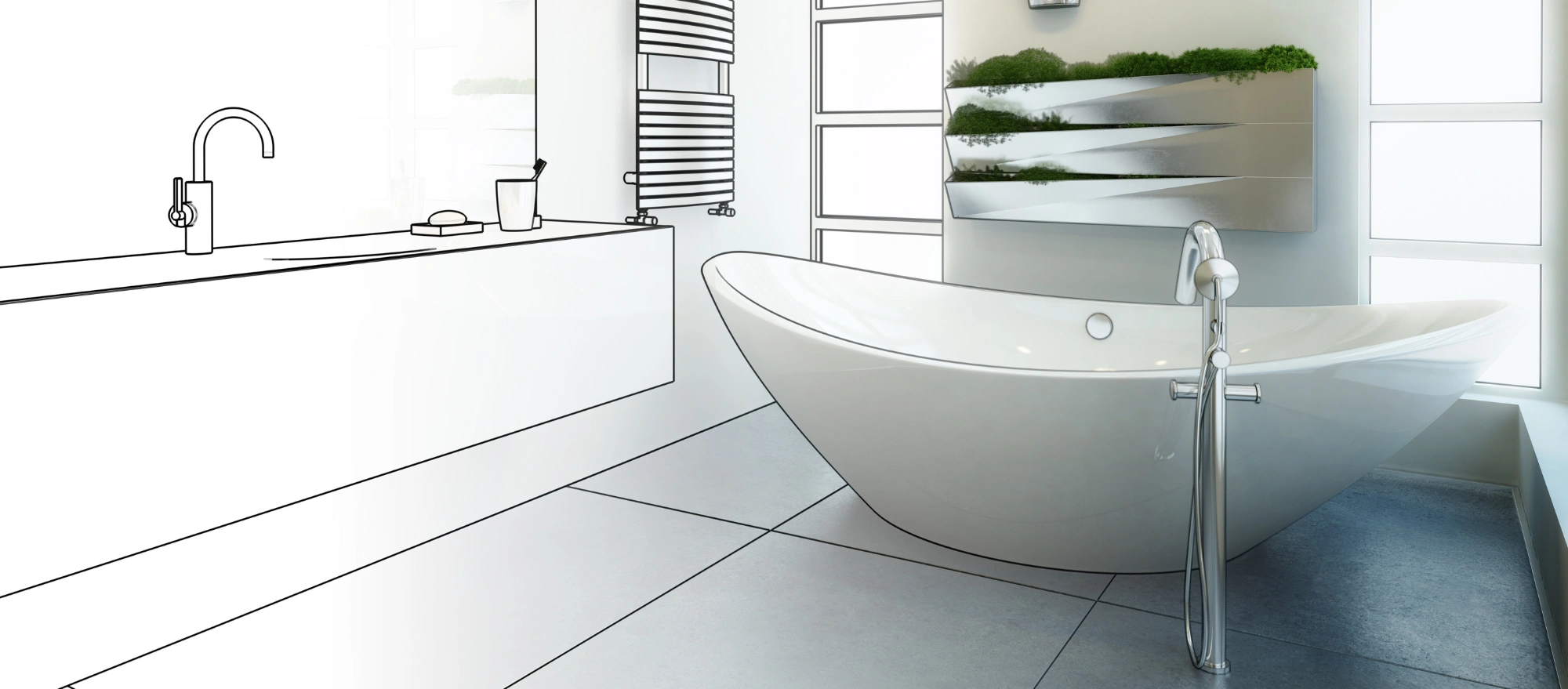 Skizze zur Planung eines Badezimmer-Grundrisses
