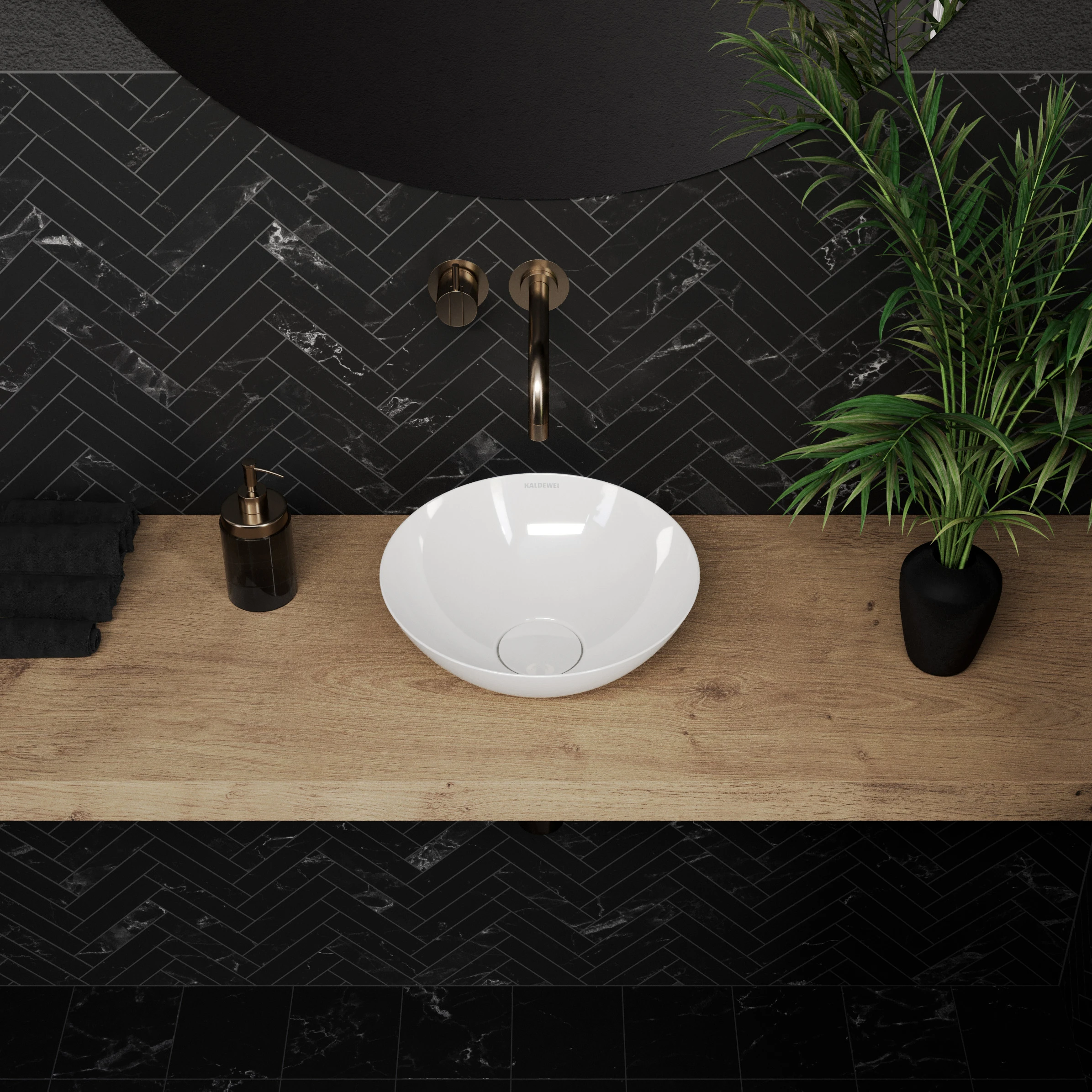 Kaldewei AVELLINO Waschtisch-Schale in alpinweiß mit perleffekt in einem modernen, luxuriösen Badezimmer