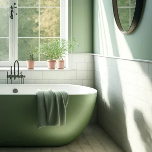 Badezimmer mit grüner Badewanne