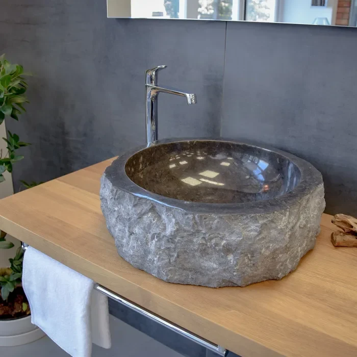 Stone Naturstein Aufsatzwaschtisch bali black Ø 40 cm, ohne Hahnloch, rund