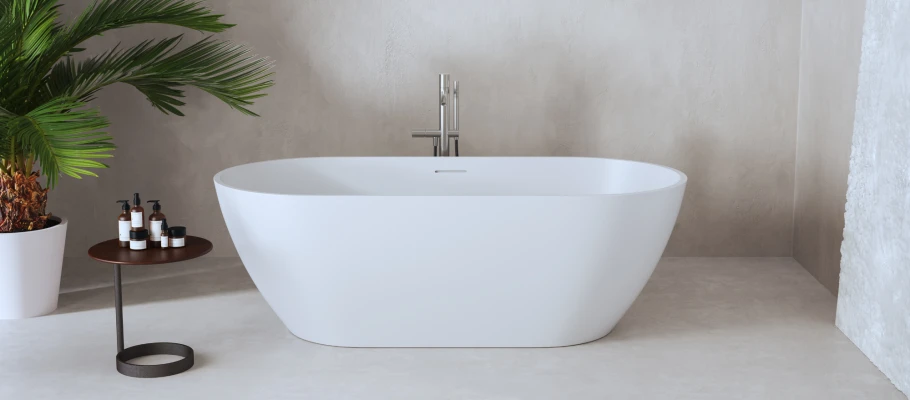 freistehende Badewanne von ALLUVION in weiß matt