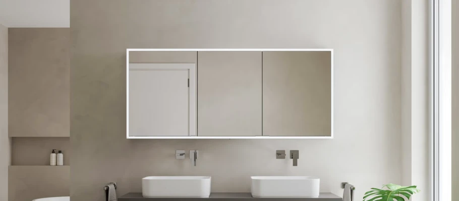 Aufputz Spiegelschrank mit Rundumbeleuchtung in einem modernen Bad
