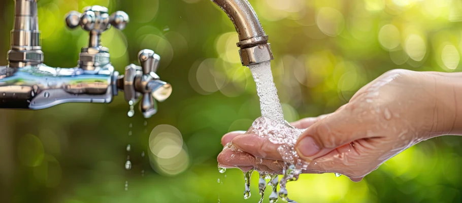 Hände waschen im Freien.