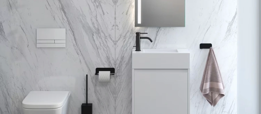 Kronenbach Plantec 2.0 Cube in einem modernen Bad in Marmoroptik.